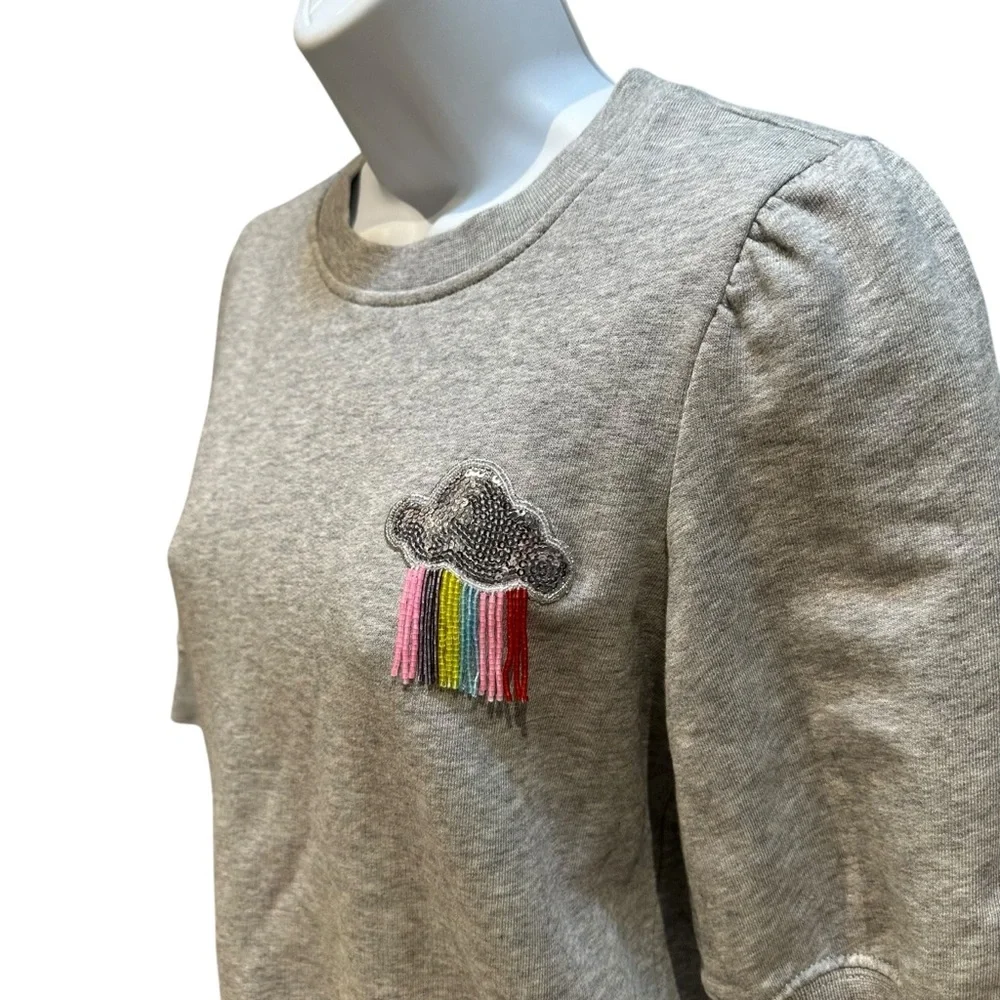 Kate Spade Rain or Shine Short Sleeve Pullover Sweatshirt with Beads Small